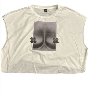 White Graphic Crop Top